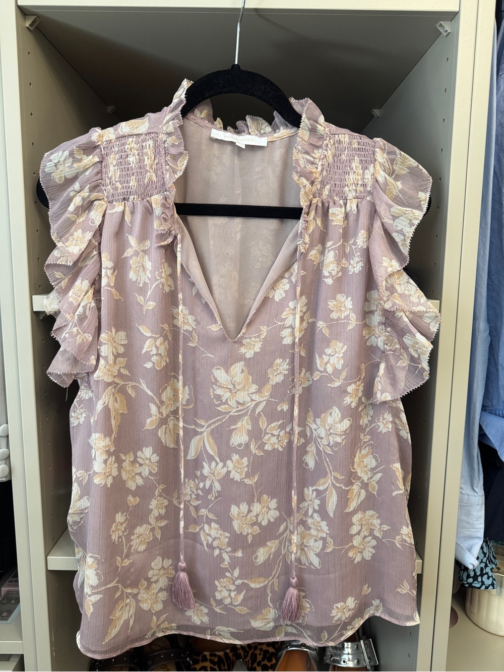 Olivaceous Mauve Floral Tassel V-Neck Camisole